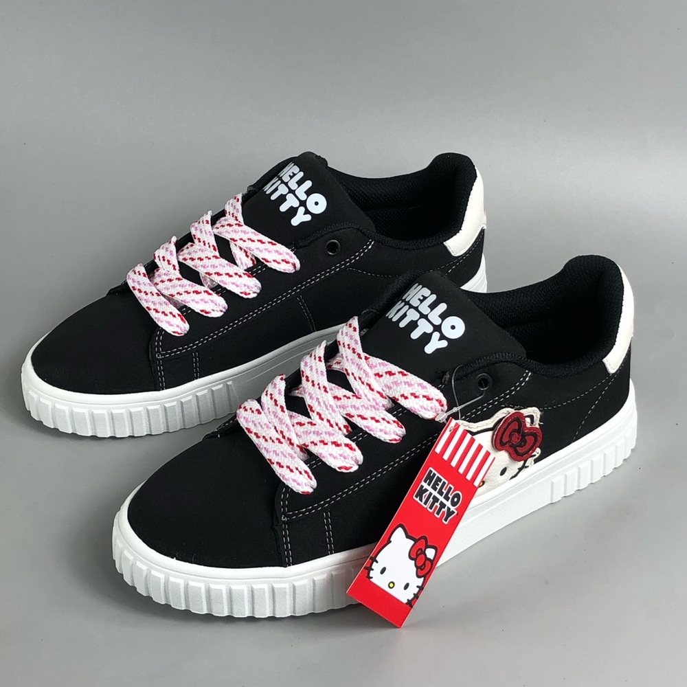 Hello Kitty Black & White Sneakers with Pink Accent Laces Size 9 - Picture 4 of 9